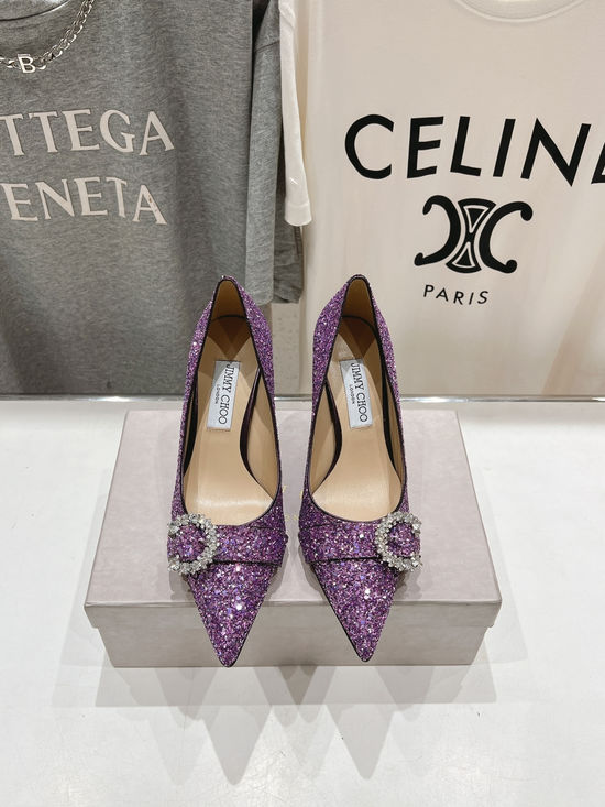 Jimmy Choo Classic Pointed Toe Glitter High Heel Pumps