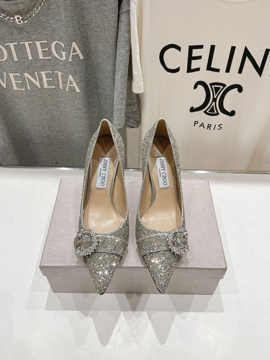 Jimmy Choo Classic Pointed Toe Glitter High Heel Pumps