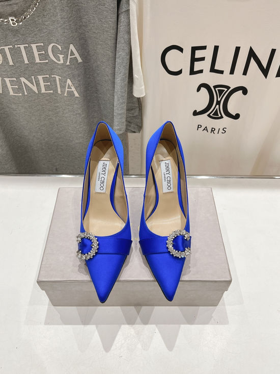Jimmy Choo Pointed Toe Block Heel Pumps Suede Leather Lining