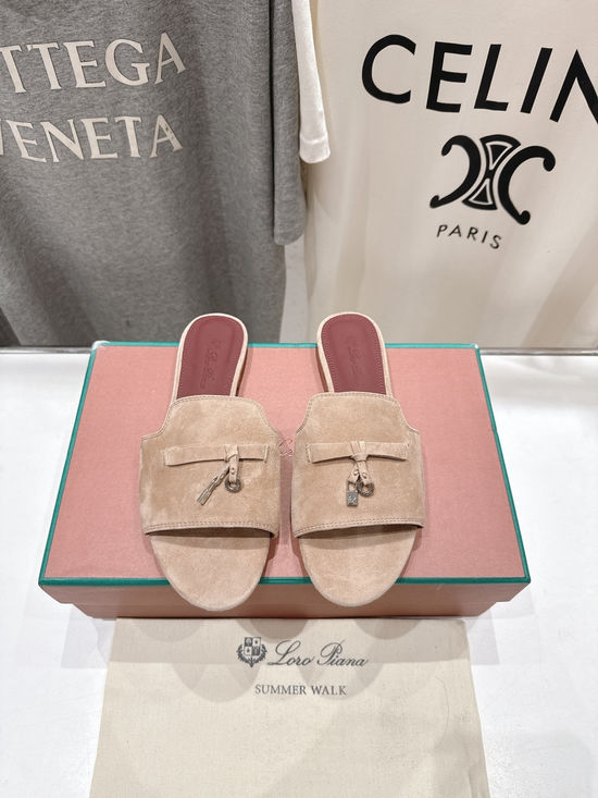 Loro Piana Premium Suede Slide Sandals Soft Comfortable Non-slip Daily Shoes