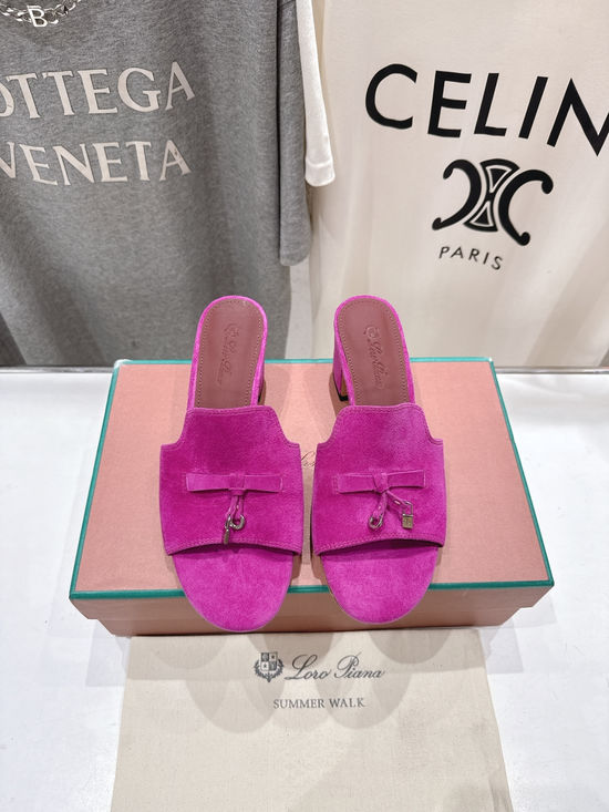 Loro Piana Elegant Suede High Heel Slides Premium Soft Sole Comfortable Shoes