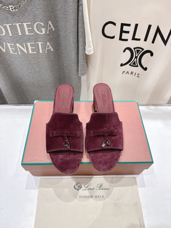 Loro Piana Elegant Suede High Heel Slides Premium Soft Sole Comfortable Shoes