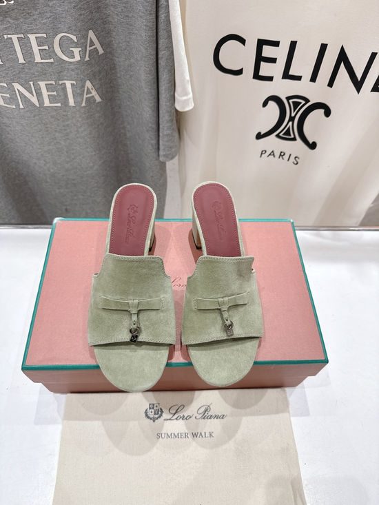 Loro Piana Elegant Suede High Heel Slides Premium Soft Sole Comfortable Shoes