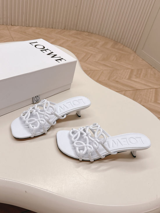 Loewe Simple Printed Leather Elegant Heel Slide Sandals
