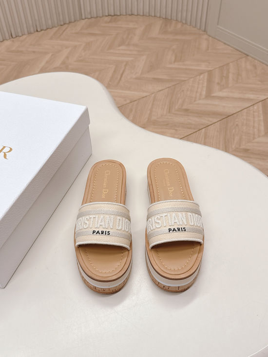 Christian Dior Embroidered Thick Sole Open Toe Slide Sandals