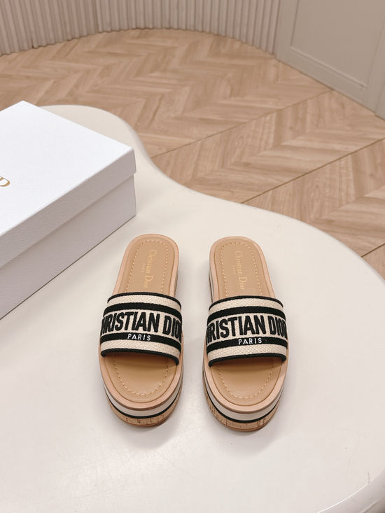 Christian Dior Embroidered Thick Sole Open Toe Slide Sandals