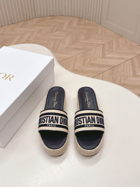 Christian Dior Embroidered Thick Sole Open Toe Slide Sandals