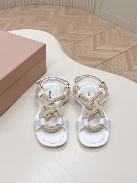 Miu Miu Linen Wrapped Cross Strap Open Toe Summer Sandals