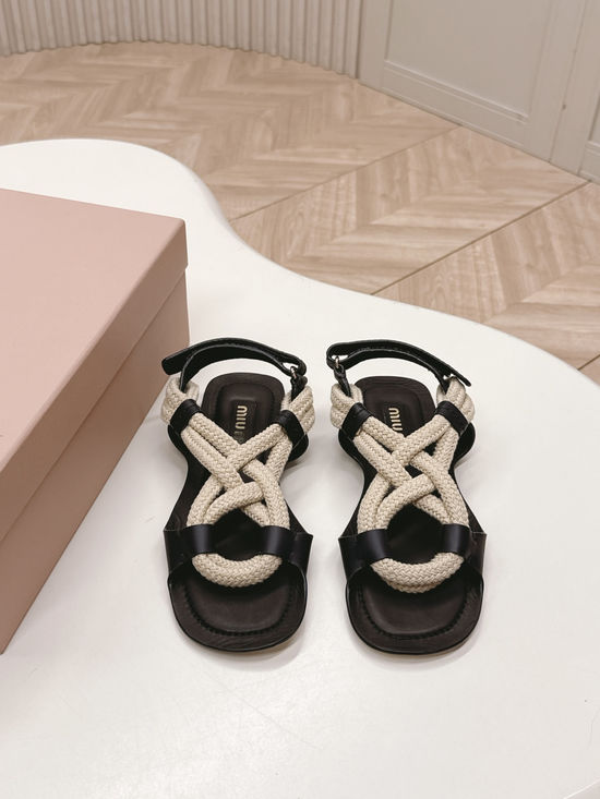 Miu Miu Linen Wrapped Cross Strap Open Toe Summer Sandals