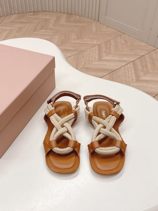 Miu Miu Linen Wrapped Cross Strap Open Toe Summer Sandals