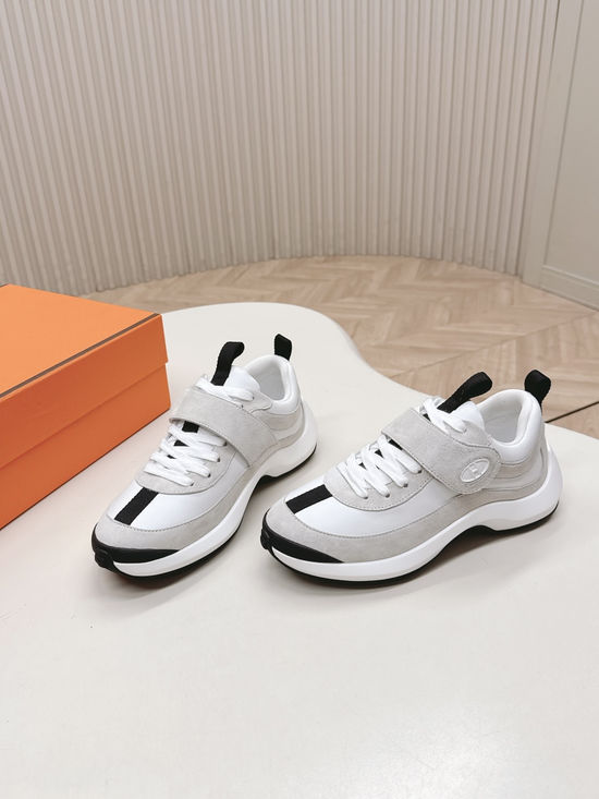 Hermes Velcro Leather Casual Sneakers Lightweight Soft Comfortable Sole