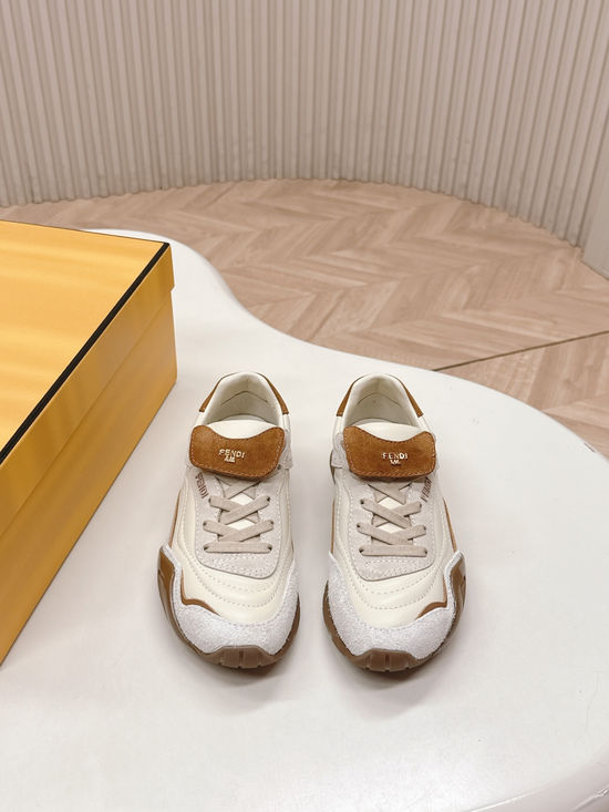 Fendi Suede Stitched Retro Casual Sneakers Soft and Breathable