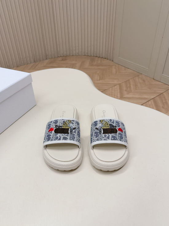 Christian Dior Premium Embroidery Comfortable Flat Slide Sandals