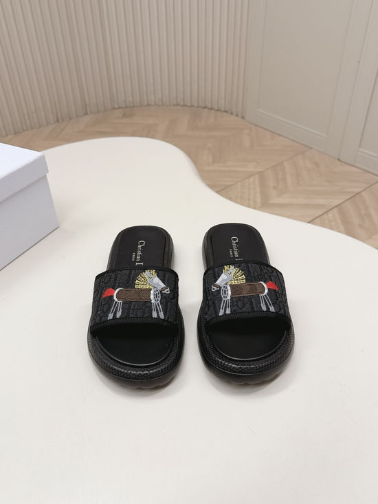 Christian Dior Premium Embroidery Comfortable Flat Slide Sandals