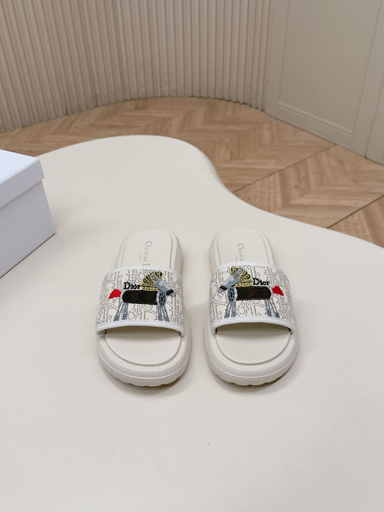 Christian Dior Premium Embroidery Comfortable Flat Slide Sandals