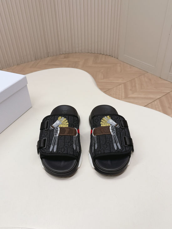 Christian Dior Premium Embroidery Comfortable Flat Slide Sandals