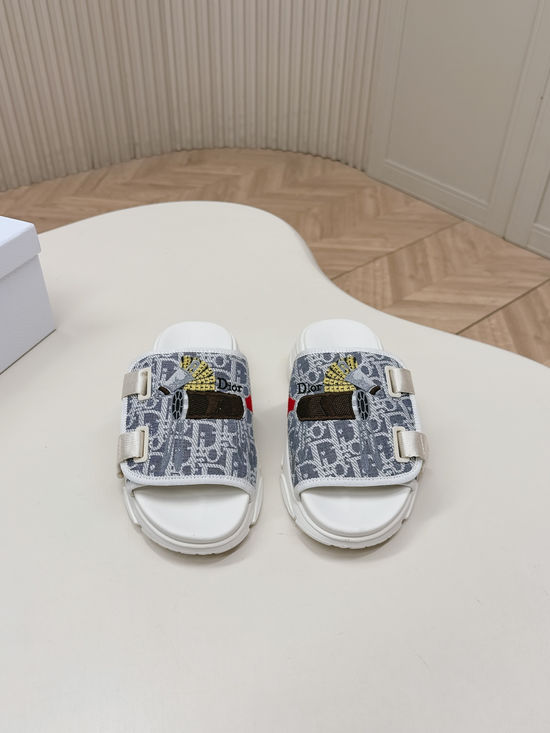 Christian Dior Premium Embroidery Comfortable Flat Slide Sandals