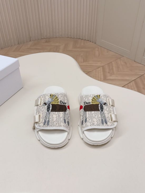 Christian Dior Premium Embroidery Comfortable Flat Slide Sandals