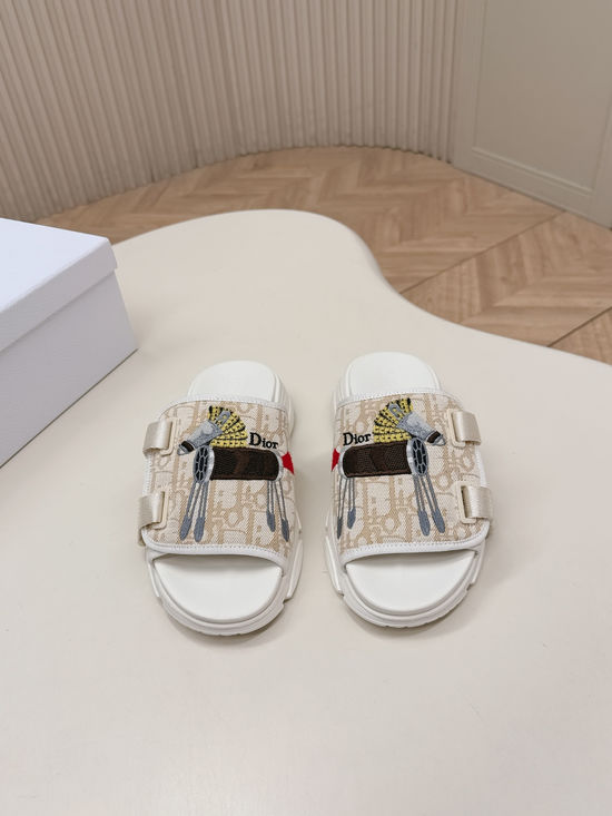 Christian Dior Premium Embroidery Comfortable Flat Slide Sandals
