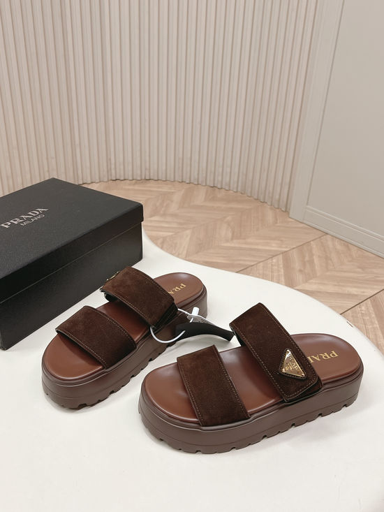 Prada Rhinestone Decor Adjustable Hook-loop Platform Slides