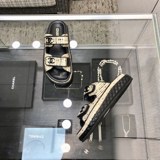 Hermes Woven Fabric Hook And Loop Sandals