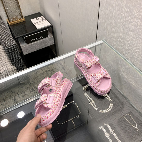 Hermes Woven Fabric Hook And Loop Sandals