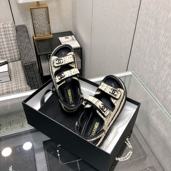 Hermes Woven Fabric Hook And Loop Sandals