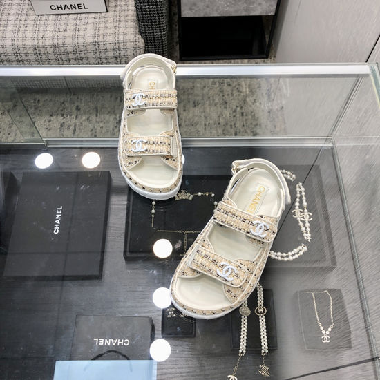 Hermes Woven Fabric Hook And Loop Sandals