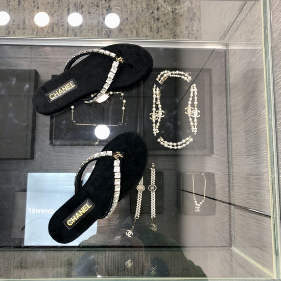 Chanel Premium Suede Fabric Flip Flops with Leather Sole