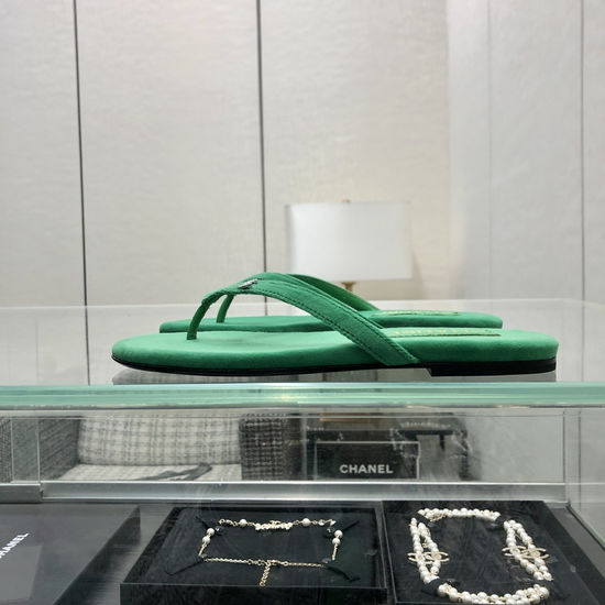 Chanel Premium Suede Fabric Flip Flops with Leather Sole