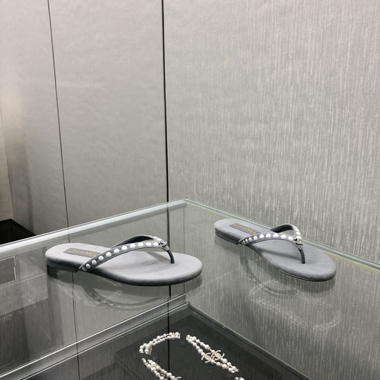 Chanel Premium Suede Fabric Flip Flops with Leather Sole