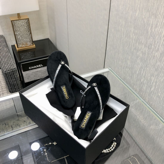 Chanel Premium Suede Fabric Flip Flops with Leather Sole