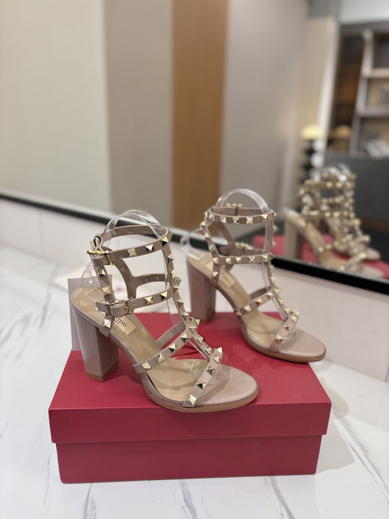 Valentino Elegant Chunky Heel Leather Sandals with Genuine Sole