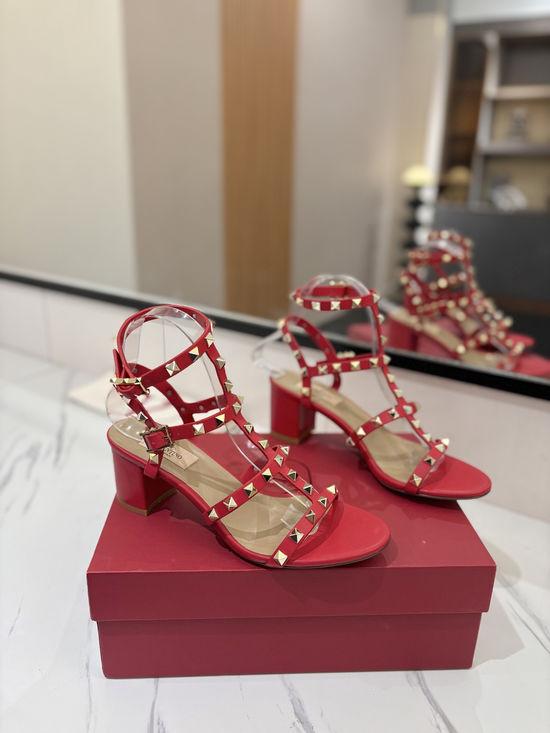 Valentino Premium Cowhide Chunky Heel Sandals with Genuine Outsole