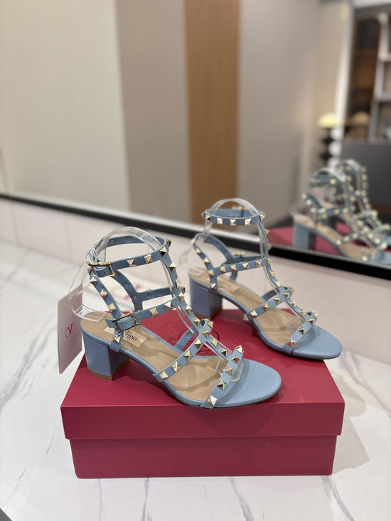 Valentino Premium Cowhide Chunky Heel Sandals with Genuine Outsole