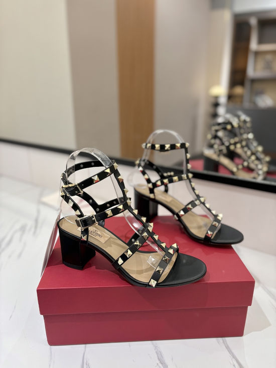 Valentino Premium Cowhide Chunky Heel Sandals with Genuine Outsole