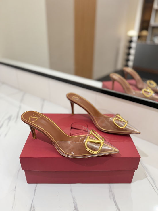 Valentino Pointed Toe V-buckle Slingback Heel PVC Upper
