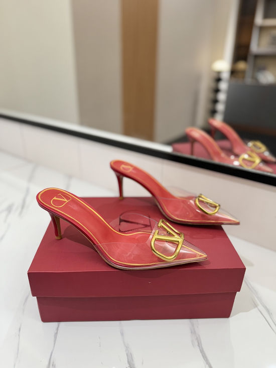 Valentino Pointed Toe V-buckle Slingback Heel PVC Upper