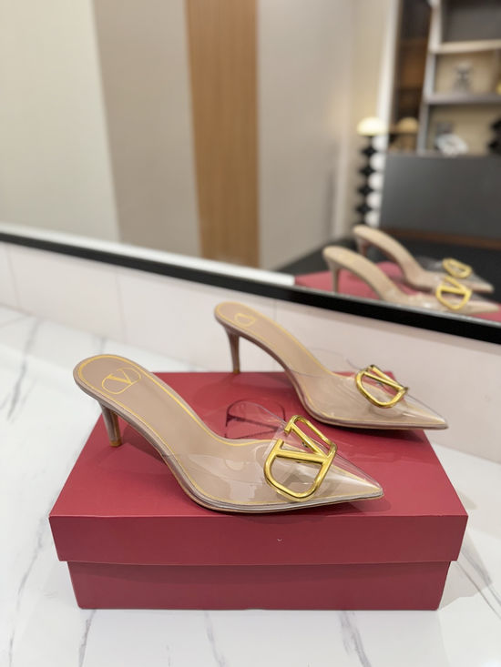 Valentino Pointed Toe V-buckle Slingback Heel PVC Upper