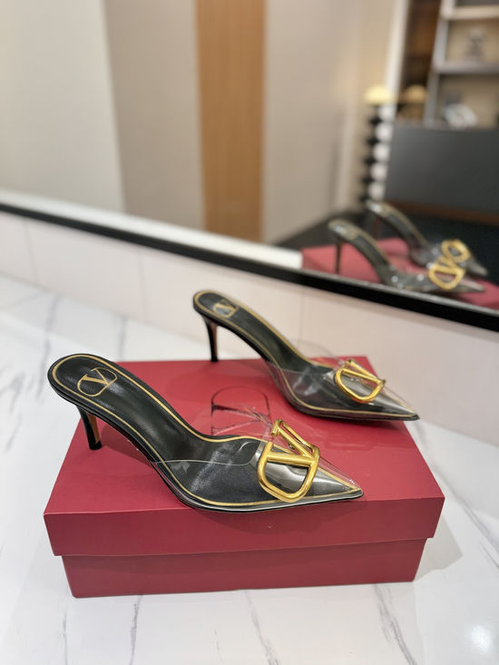 Valentino Pointed Toe V-buckle Slingback Heel PVC Upper