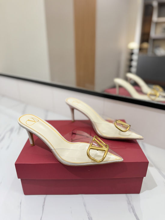Valentino Pointed Toe V-buckle Slingback Heel PVC Upper