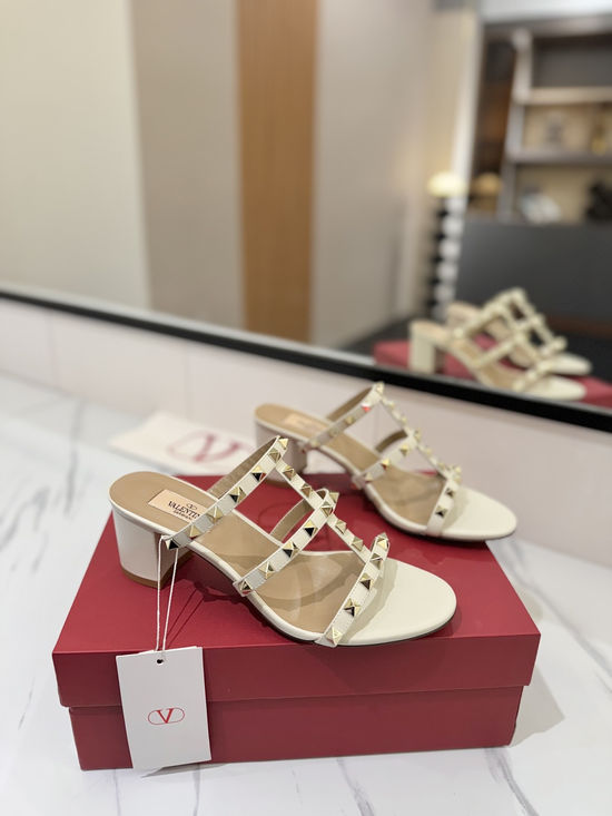 Valentino Premium Sheepskin Chunky Heel Slides with Rivets