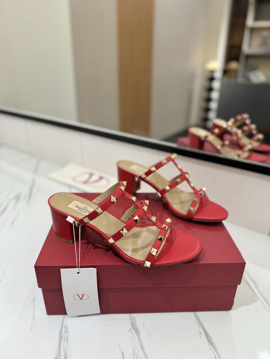 Valentino Premium Sheepskin Chunky Heel Slides with Rivets