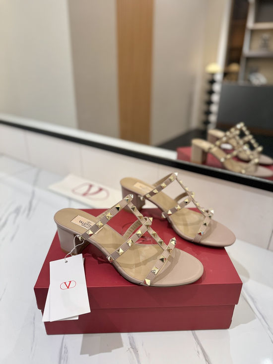 Valentino Premium Sheepskin Chunky Heel Slides with Rivets