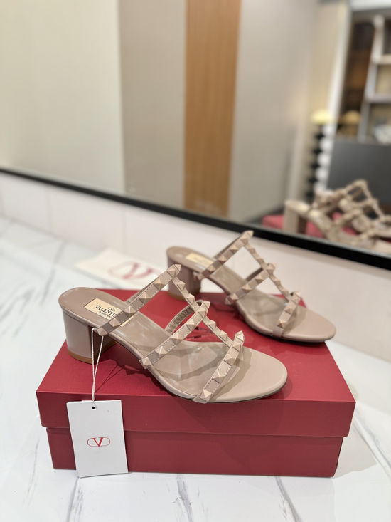 Valentino Premium Sheepskin Chunky Heel Slides with Rivets