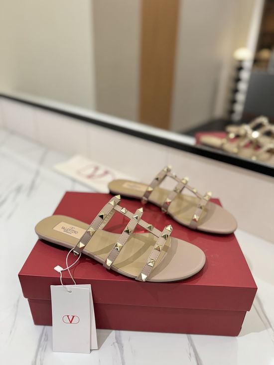 Valentino Premium Sheepskin Flat Slides with Rivet Detailing