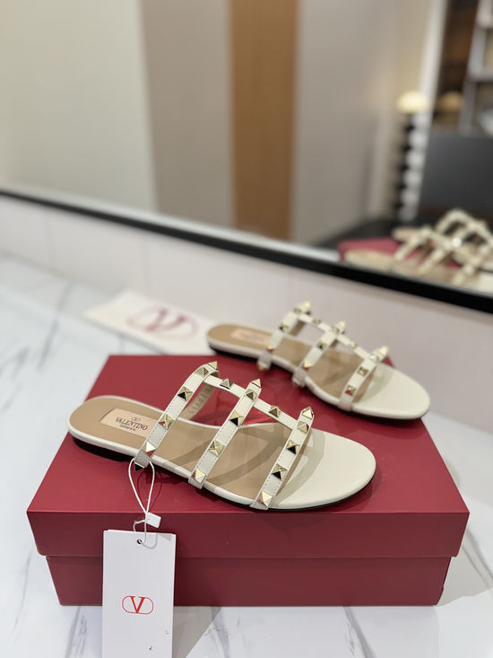 Valentino Premium Sheepskin Flat Slides with Rivet Detailing