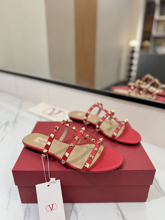 Valentino Premium Sheepskin Flat Slides with Rivet Detailing