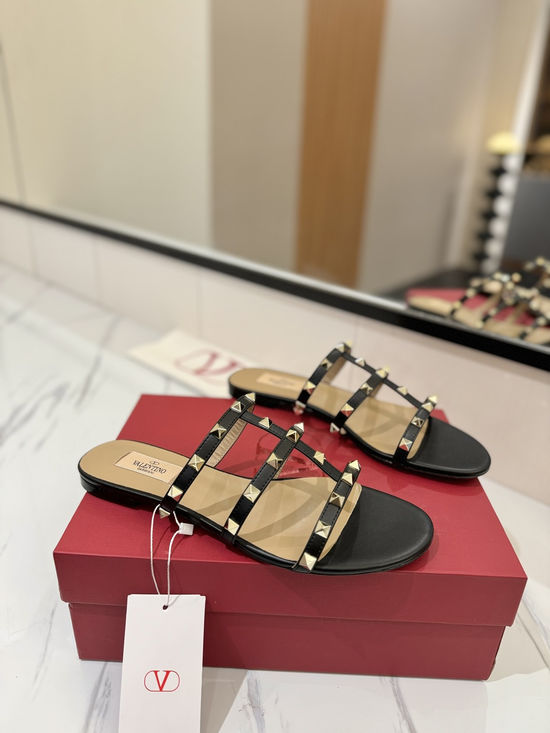 Valentino Premium Sheepskin Flat Slides with Rivet Detailing