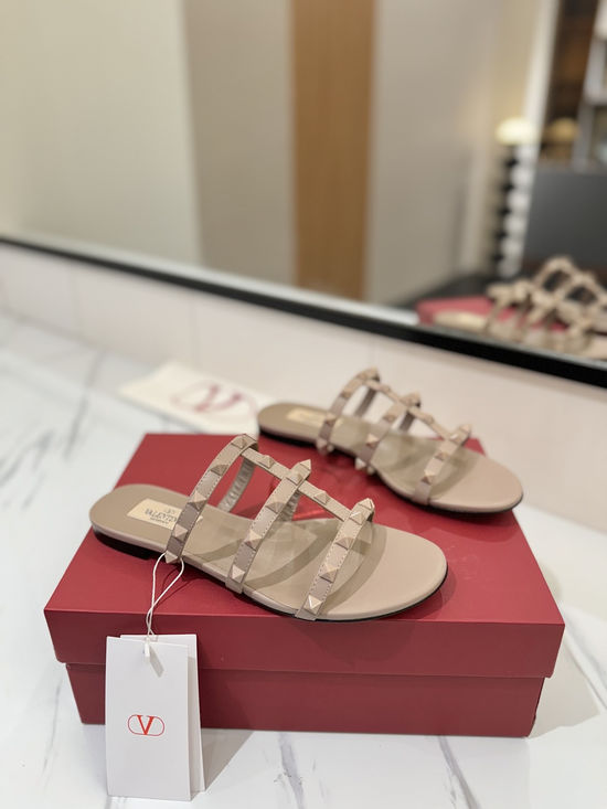 Valentino Premium Sheepskin Flat Slides with Rivet Detailing